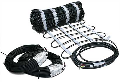 Heat cable and mat for radiant driveway heating system.