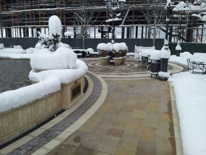 Radiant snow melting system installed under paver walkways.